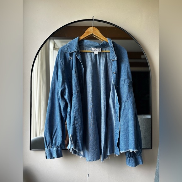 VINTAGE | Denim distressed cotton button up | size XL-XXL - Picture 4 of 5